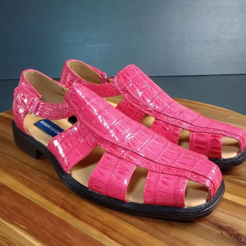 Roberto Chillini Faux Gator‎ Dress Shoes Pimp Shoes Unique Sandals Pink Sz 10.5